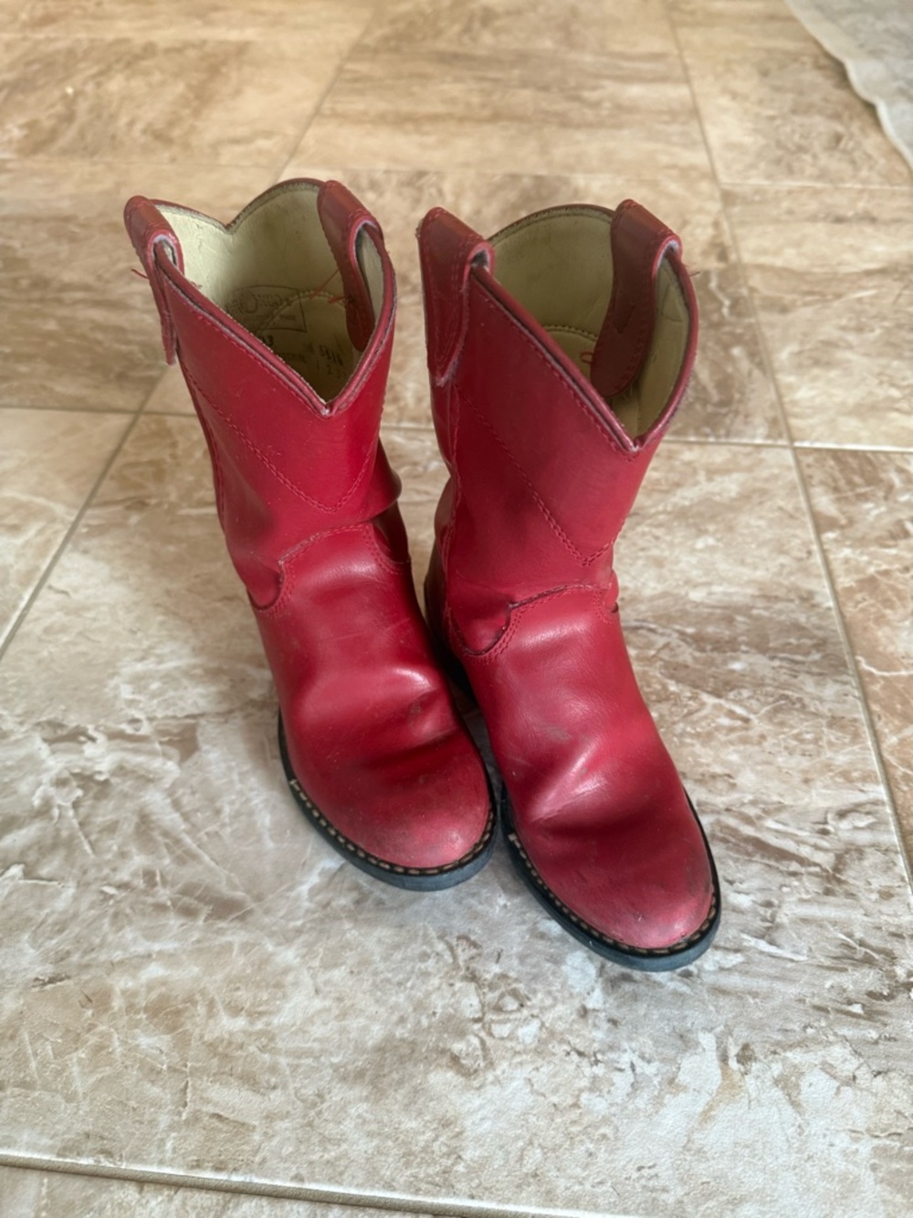 Kids Red Leather Cowboy Boots